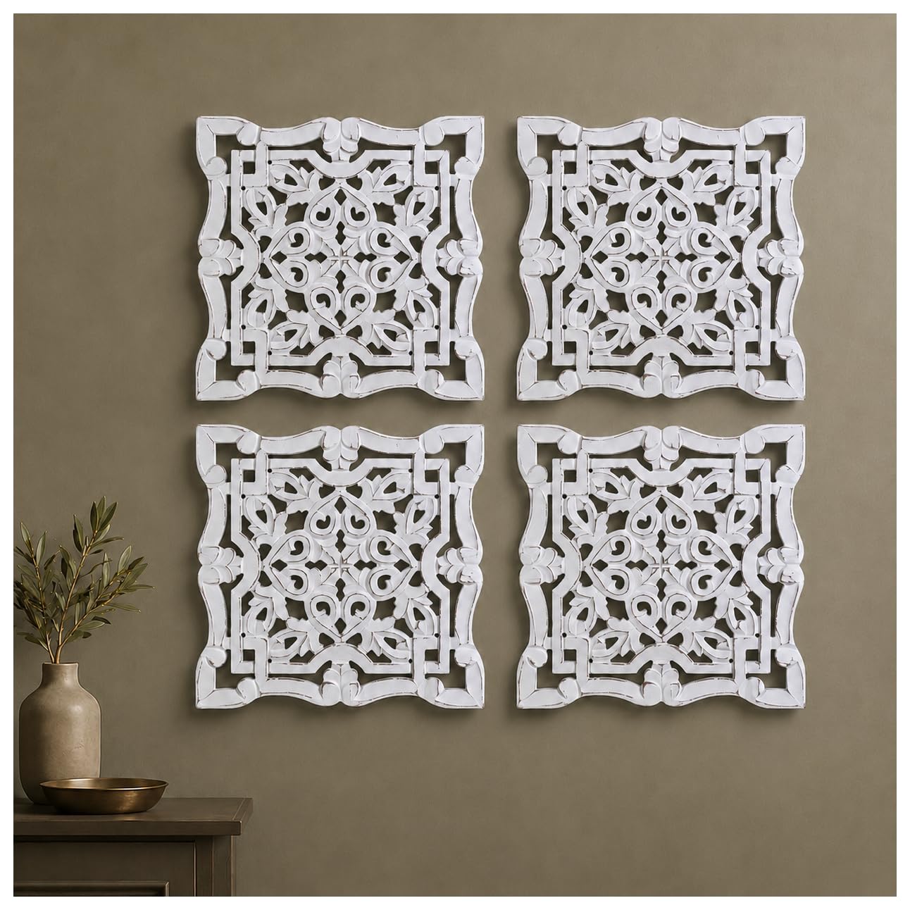 Woodify Hand-Carved Wooden Wall Décor – Set of 2, 12x12