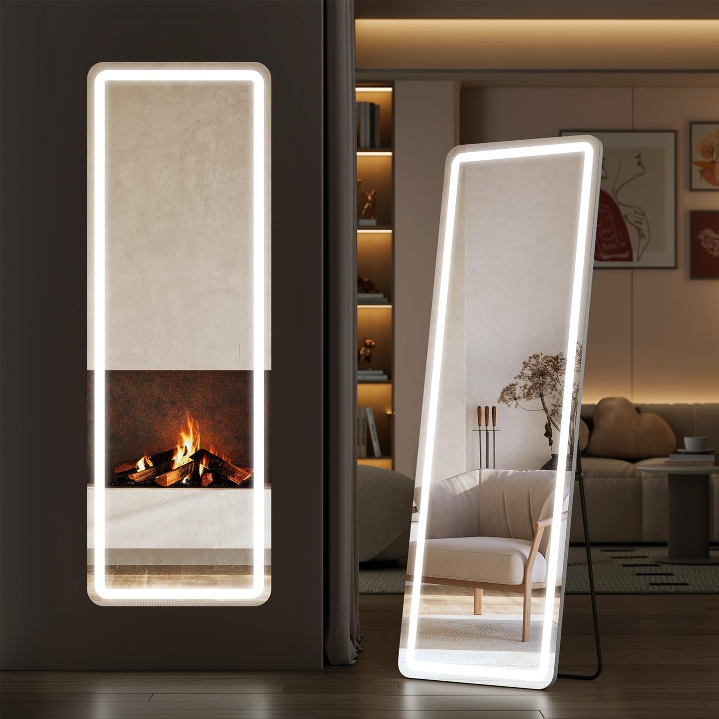 Sweetcrispy LED Full Length Floor Mirror, 65"x21" Lighted Full Body Mirror