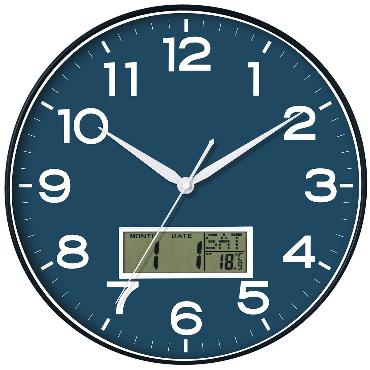 AKCISOT 12 Inch Wall Clock, Silent Battery Operated Analog Clock, Black