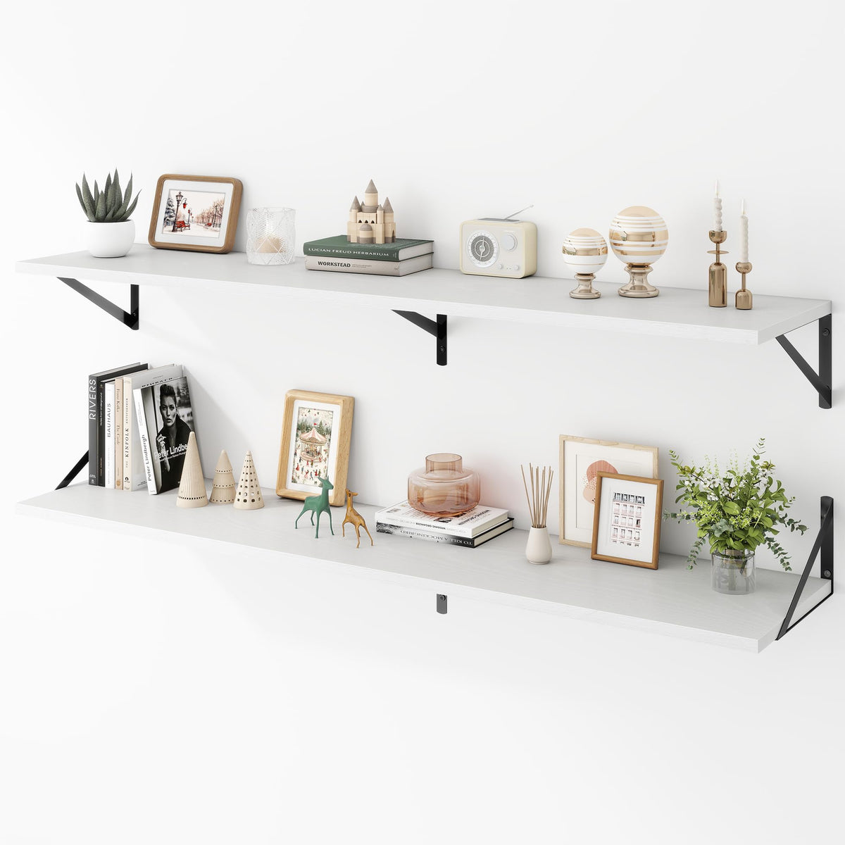 Acovy Deep Floating Shelves Wall Mounted, 36"x12" Black Wall Shelves with Brackets Set of 2 for Bedroom, Living Room, Bathroom, Kitchen, Office - Storage & Display Shelf for Decor, Books, Plants