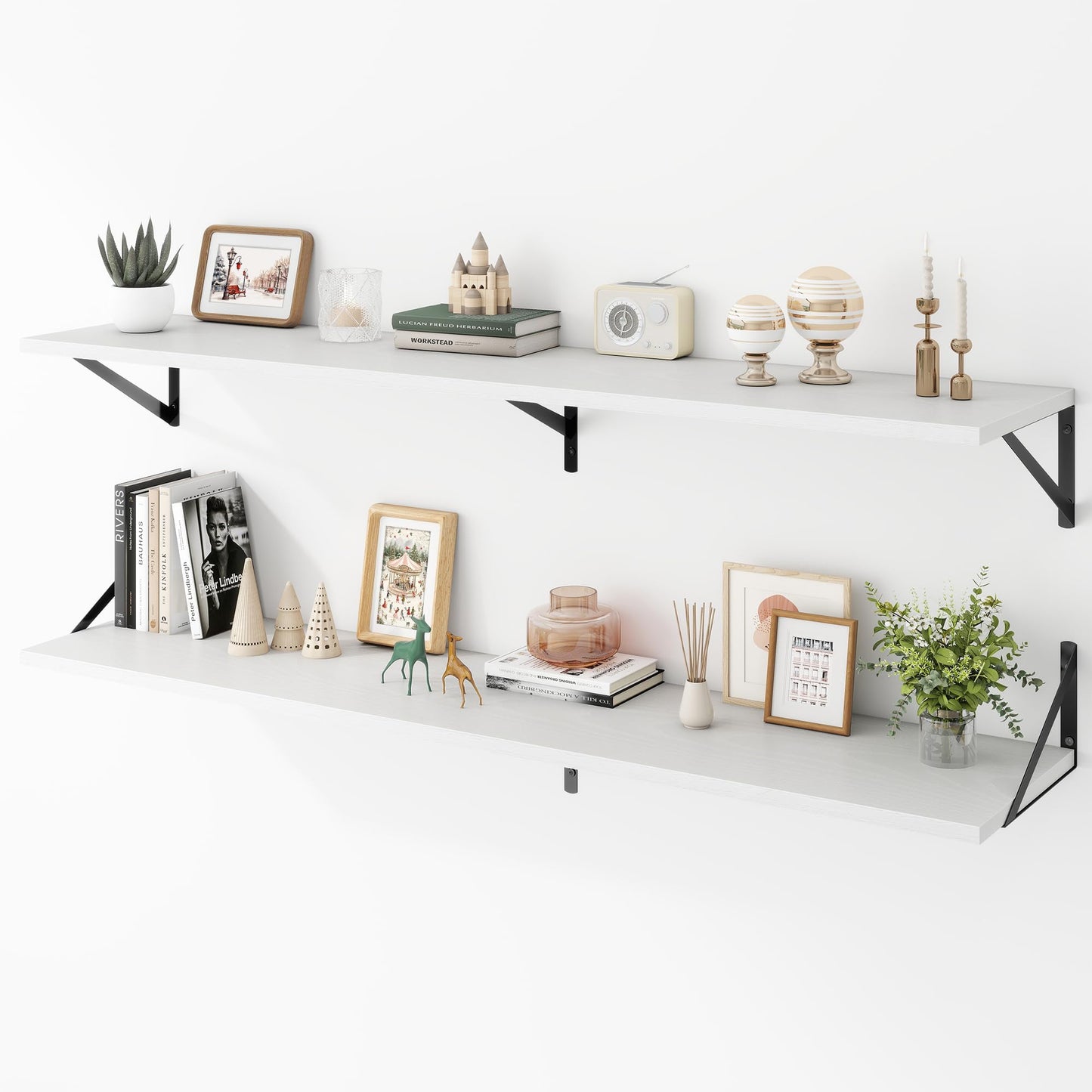 Acovy Deep Floating Shelves Wall Mounted, 36"x12" Brown Wood Shelves with Brackets Set of 2 for Bedroom, Living Room, Bathroom, Kitchen, Office - Storage & Display Shelf for Decor, Books, Plants
