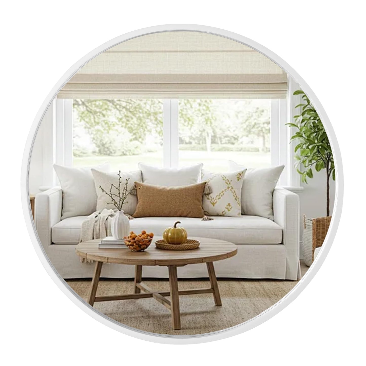 WallBeyond Round Wood Mirror 24 inch Circle Wall Mirror for Bathroom Round Wall Mirror for Wall Decor, Vanity, Entryway Living Room (Natural)