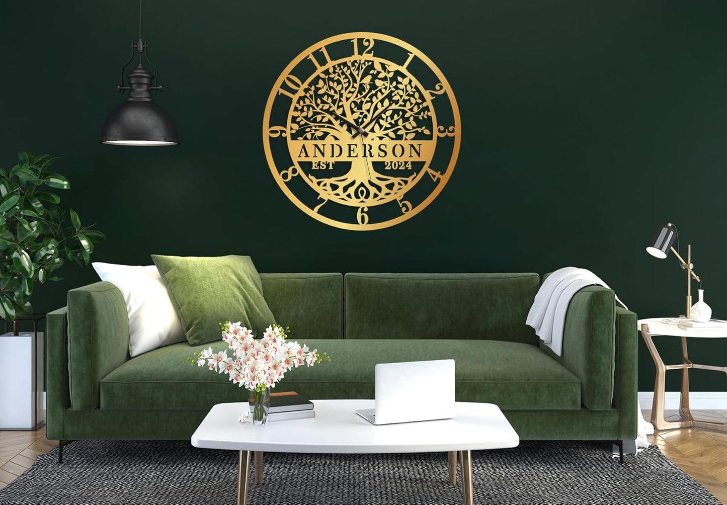 Personalized Family Tree of Life Metal Wall Clock - Custom Last Name Engraved Wall Art, Custom Metal Clock,Large Modern Home Decor for Housewarming, Wedding