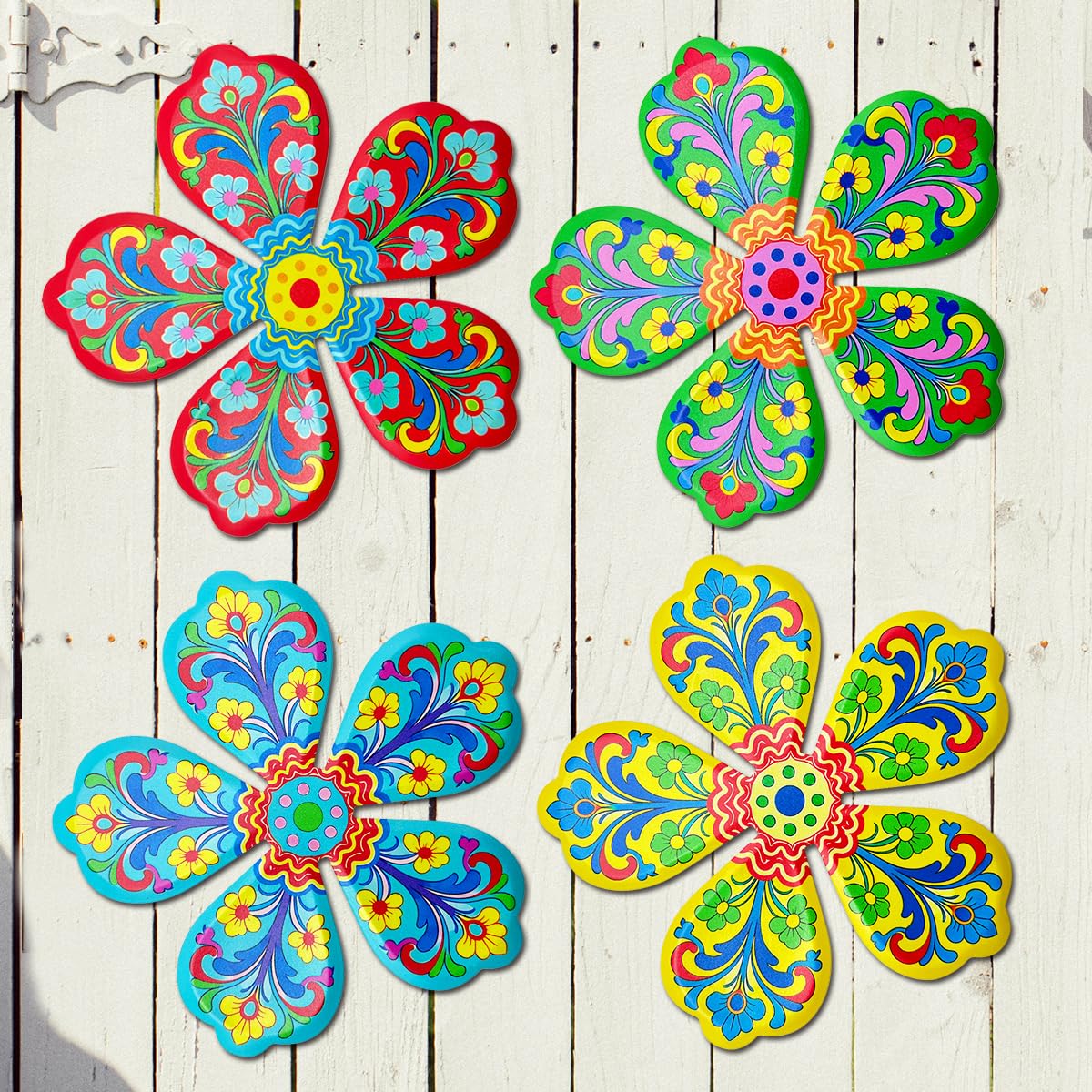 Giyyomtr Metal Flowers Wall Decor - 4pcs 6.2'' Metal Wall Art Hanging Decorations for Outdoor Fence Garden Yard Patio Exterior Home Wall Decor