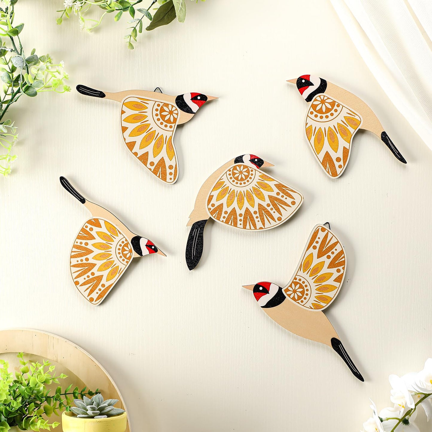 Barydat 5 Pcs Wooden Bird Wall Art decor folk Birds art Decor,Black