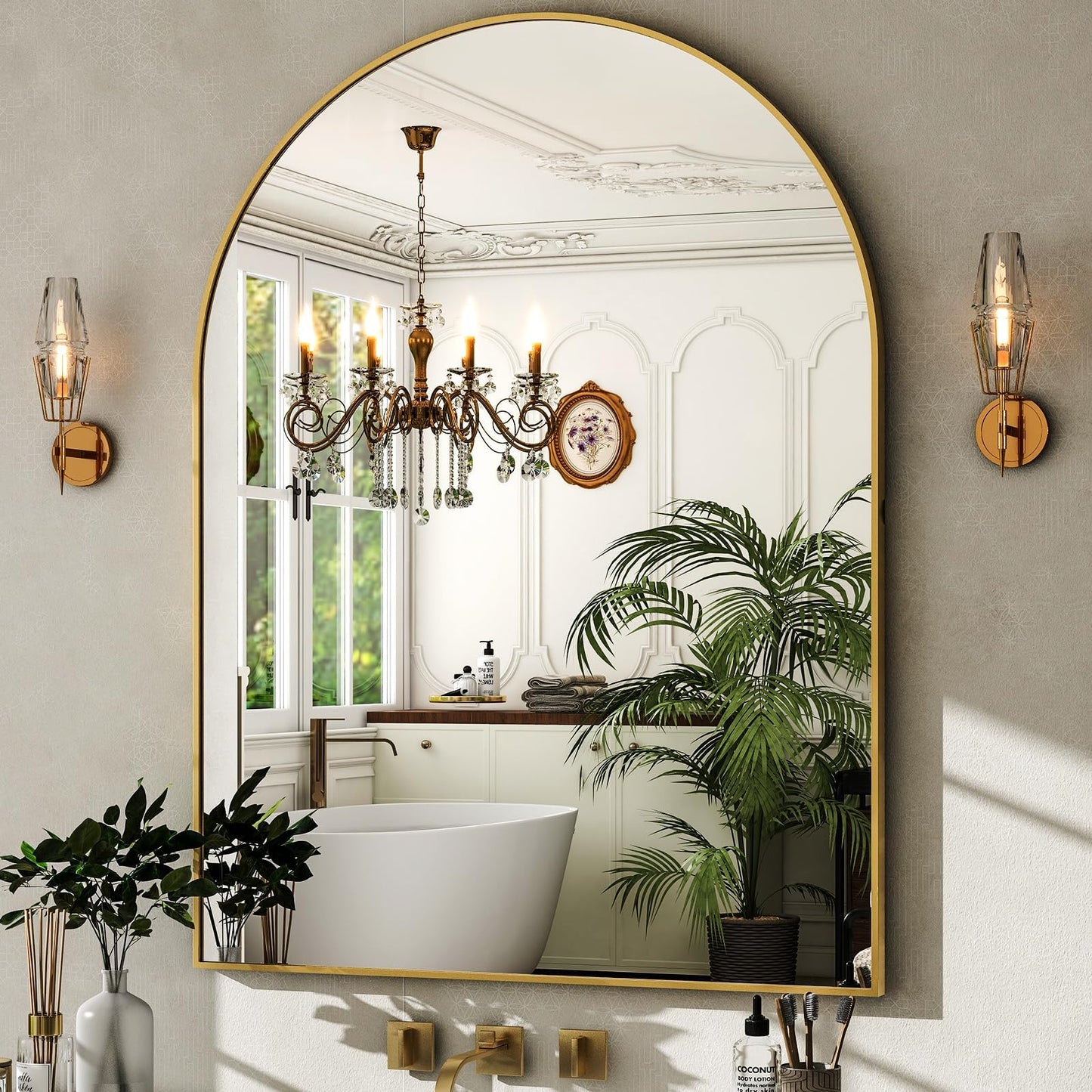 HARRITPURE Arched Wall Mirror 24"x36" Black Metal Frame Vanity Mirrors
