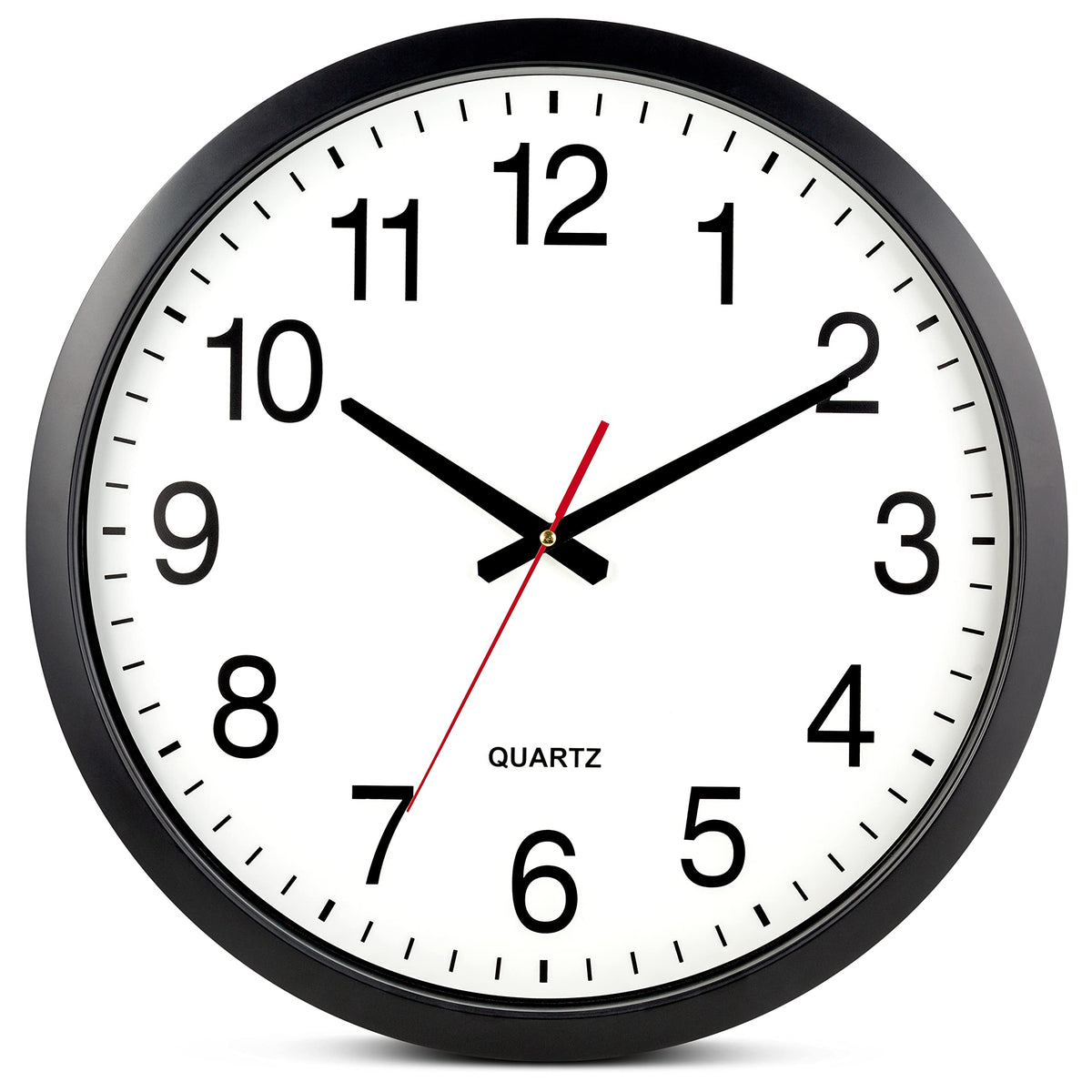 Bernhard Products Black Wall Clock Silent Non Ticking 12 Inch Quality Quartz Battery Operated Round Easy to Read Home/Office/Kitchen/Classroom/School Clocks