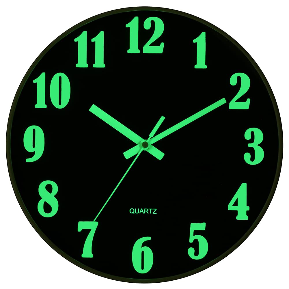 JoFomp Glow in The Dark Clock, 8 Inch Modern Silent Non Ticking Wall Clocks Battery Operated, Night Light Wall Clock for Living Room Decor, Wall Clock Decorative for Kitchen Bedroom