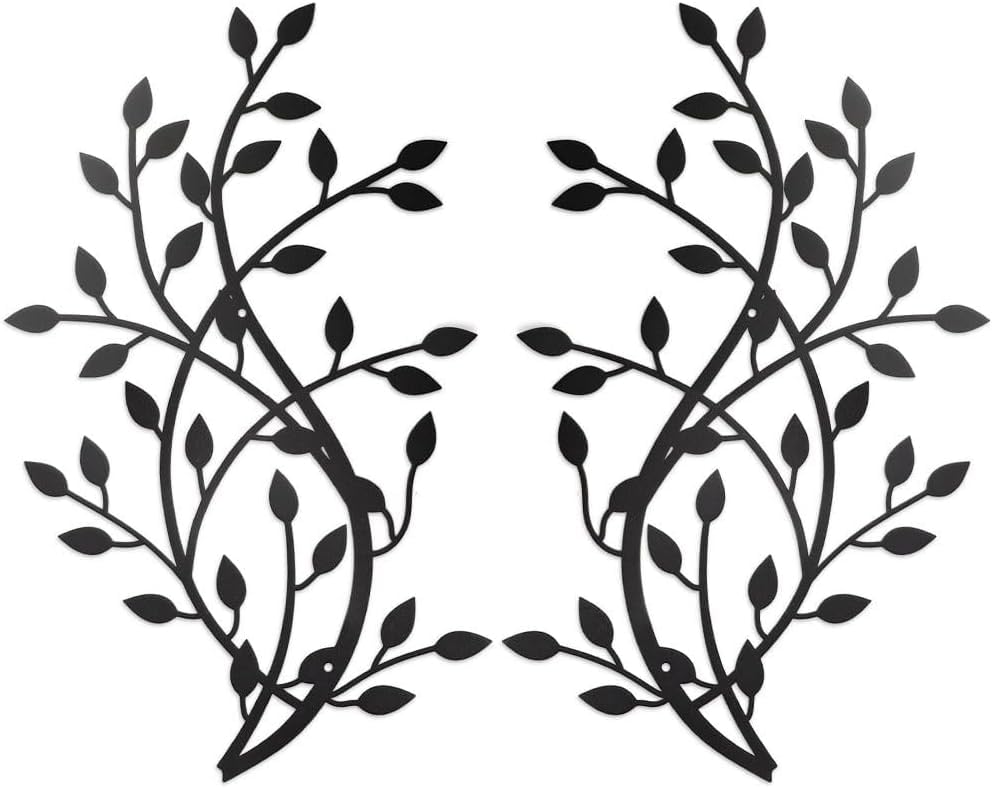 Meltset Metal Tree Leaf Wall Decor, Vine Olive Leaf Branch Wall Art, Wrought Iron Scroll Artwork, Decorative Wall Sculptures Above The Bed, Living Room, Hallway, Indoor and Outdoor（S/Farmhouse）