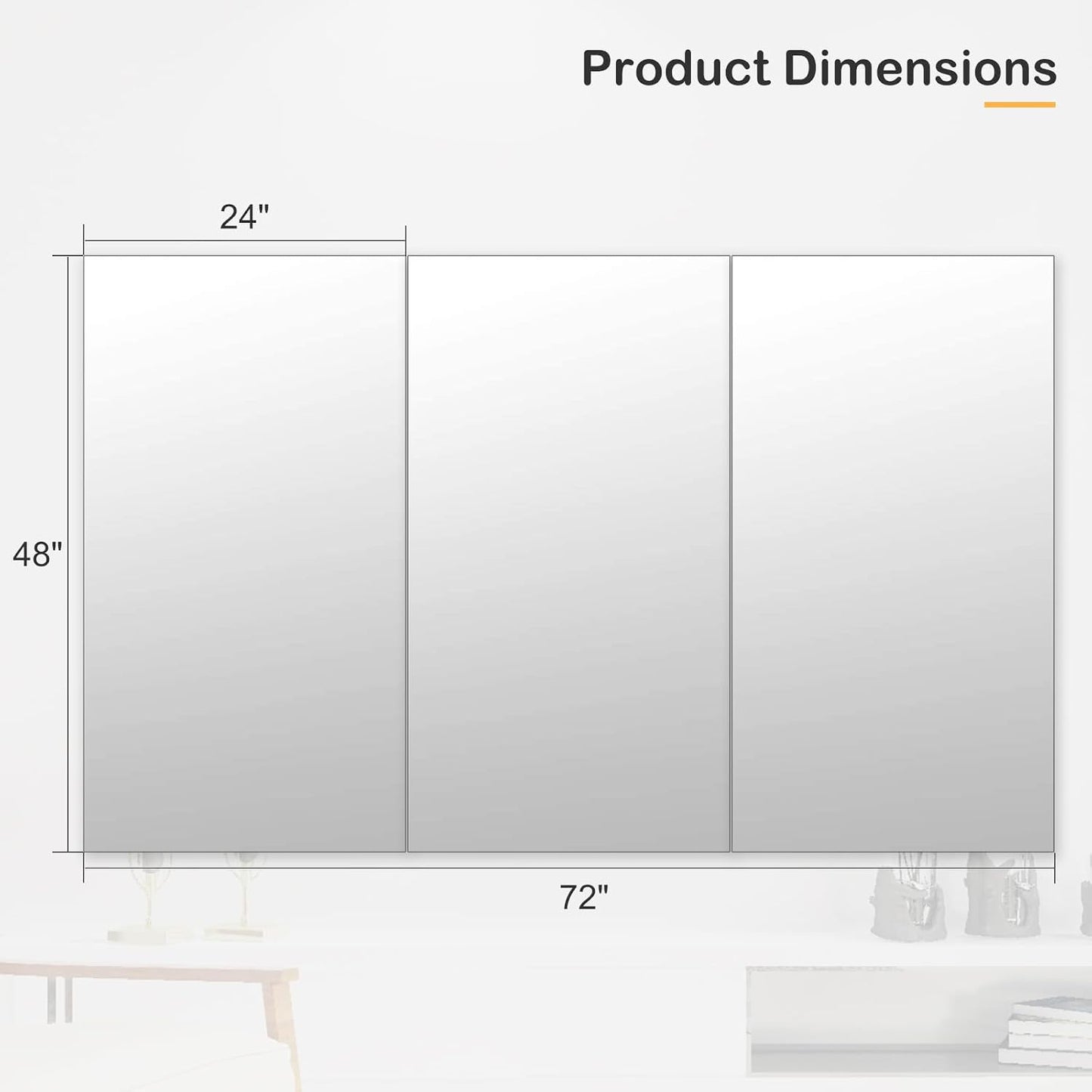 Home Gym Mirror 48"x24" 3PCS, Wall Mounted Frameless Tempered Glass Mirror