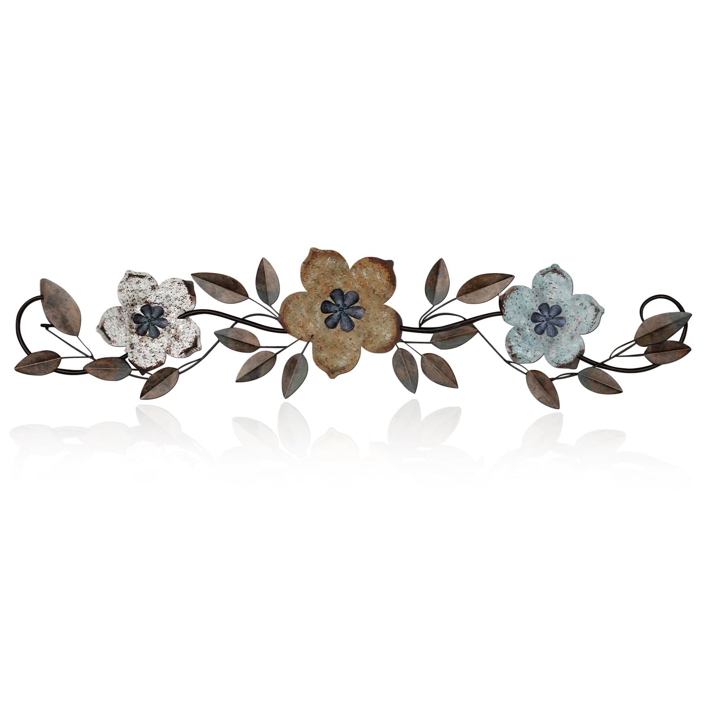 Wesiti Metal Flower Wall Decor Wrought Iron Scroll 15.7x3.7,Blue