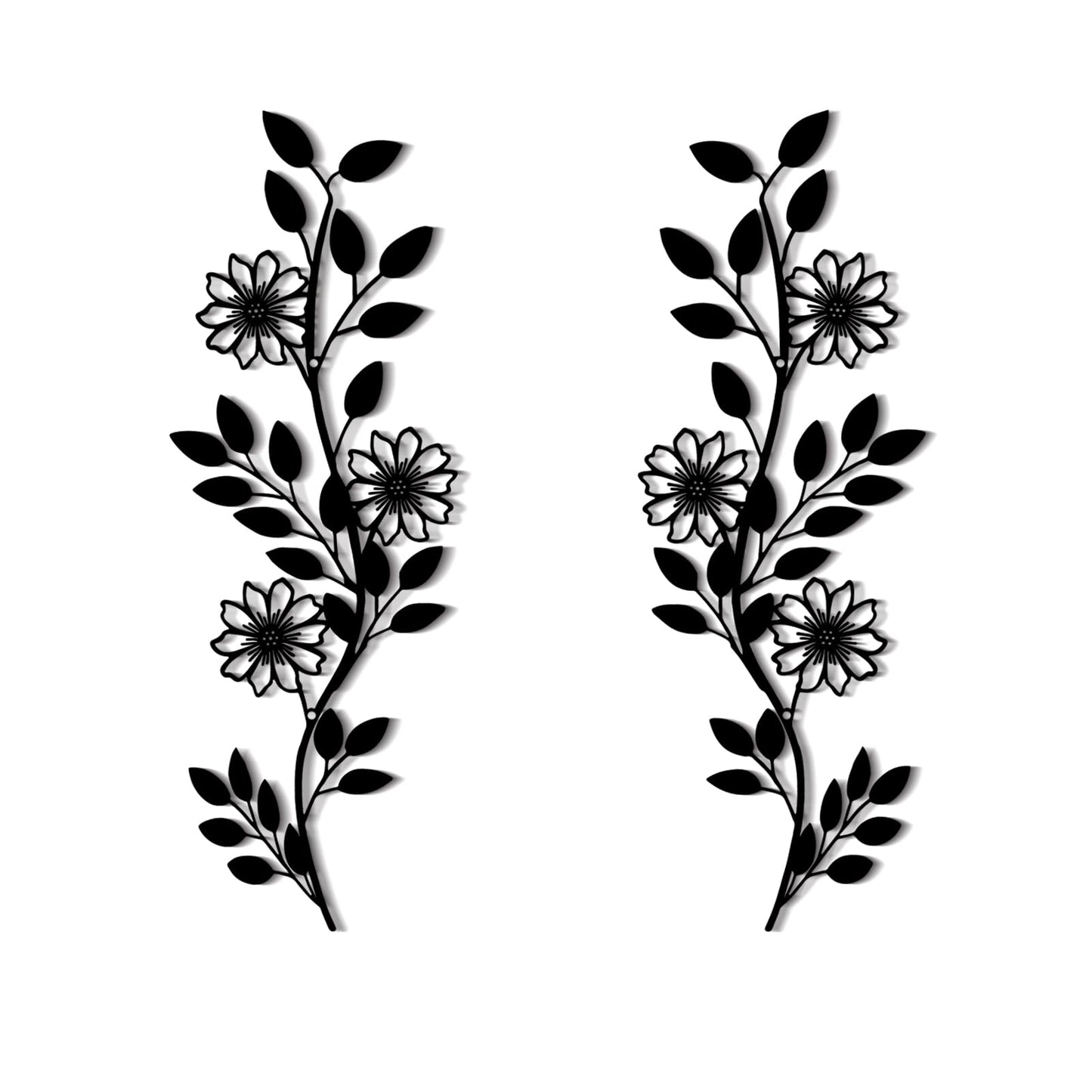 DUOOLN 2 Pcs Metal Rose Tree Leaf Wall Decor, Long Iron Scroll Vine Wall Art Above, Rustic Hanging Sign Flowers Sculpture, For Above Door Living Room Office Indoor And Outdoor Decoration - Black