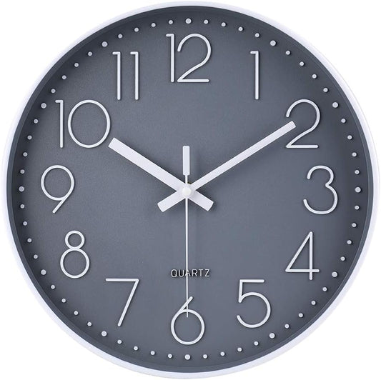 jomparis Wall Clock 12 Inch Non-Ticking Silent Battery Operated Round Wall Clock Modern Elegant Simple Style Clock for Home Office Kitchen Bedroom Living Room