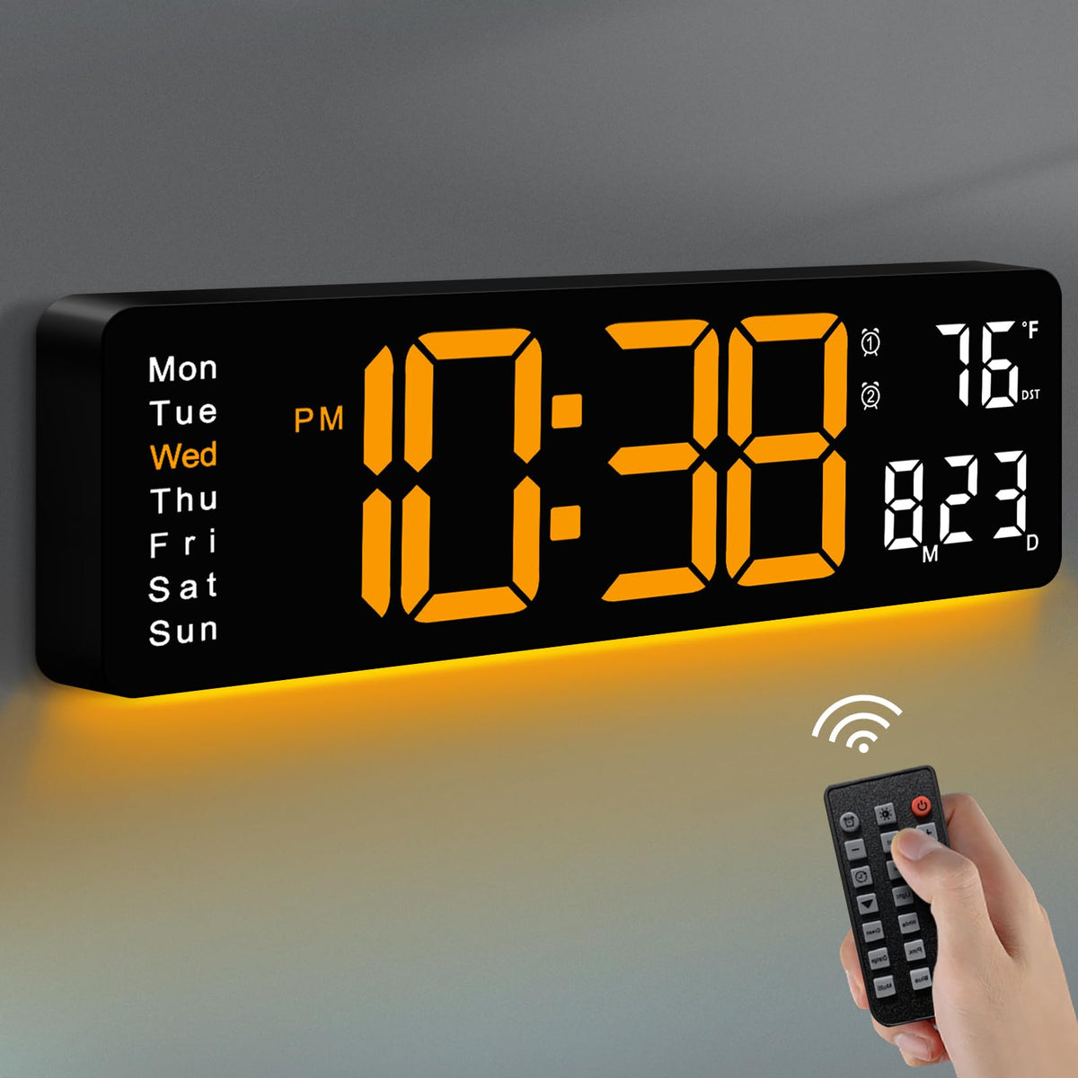 MASHI Digital Wall Clock, 16" Large Display Digital Clock with Remote Control, Auto-Dimming Wall Clock with Night Light, DST, Date Week,Temp for Living Room, Bedroom, Decor, for Elderly