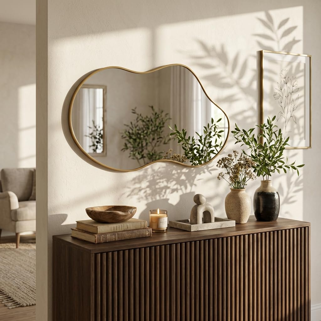 Irregular Wall Mirror 24×40 Inch Wall Mirrors Decorative Gold Modern Asymmetrical Abstract Mirror for Bathroom Bedroom Living Room Entryway Hallway