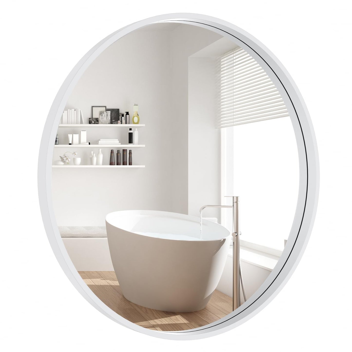 WallBeyond Round Wood Mirror 24 inch Circle Wall Mirror for Bathroom Round Wall Mirror for Wall Decor, Vanity, Entryway Living Room (Natural)