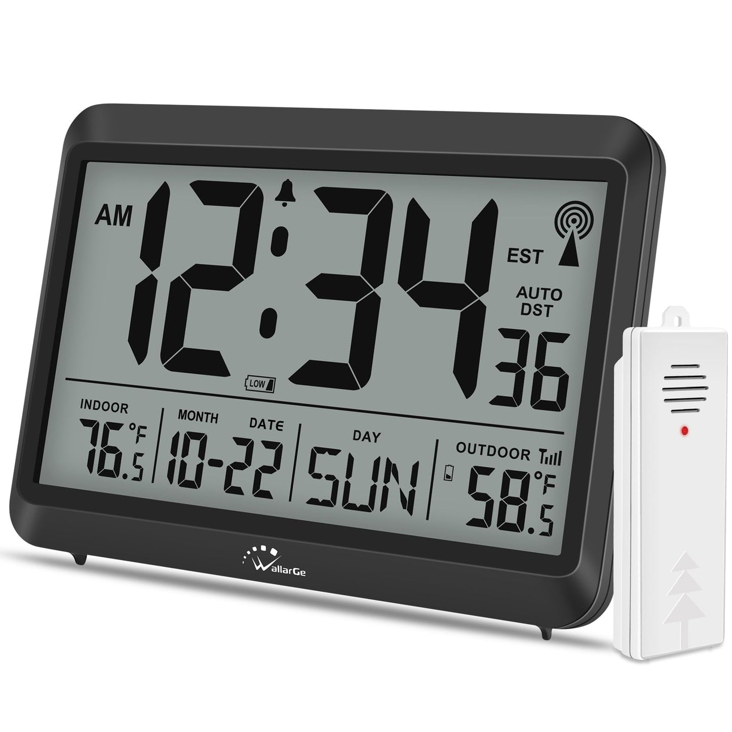 WallarGe Atomic Clock 12.5 Inch Self-Setting Digital Wall Clock