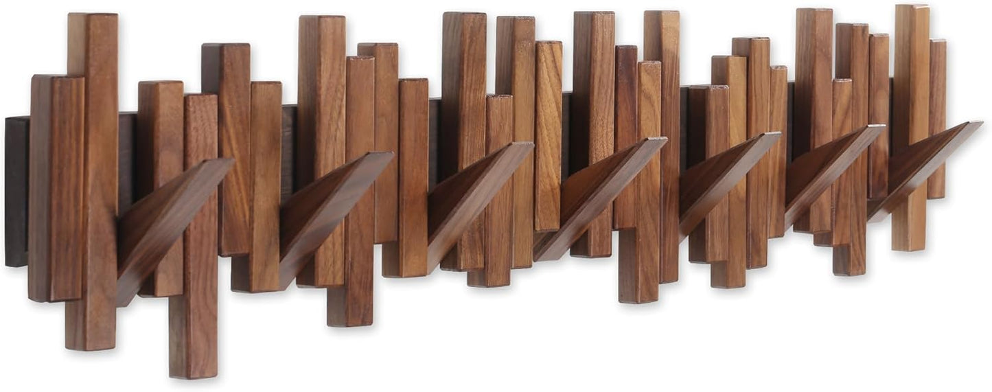 Coat Rack Wall Mount Piano Flip Down Wall Hook Rack 7 Hooks Walnut