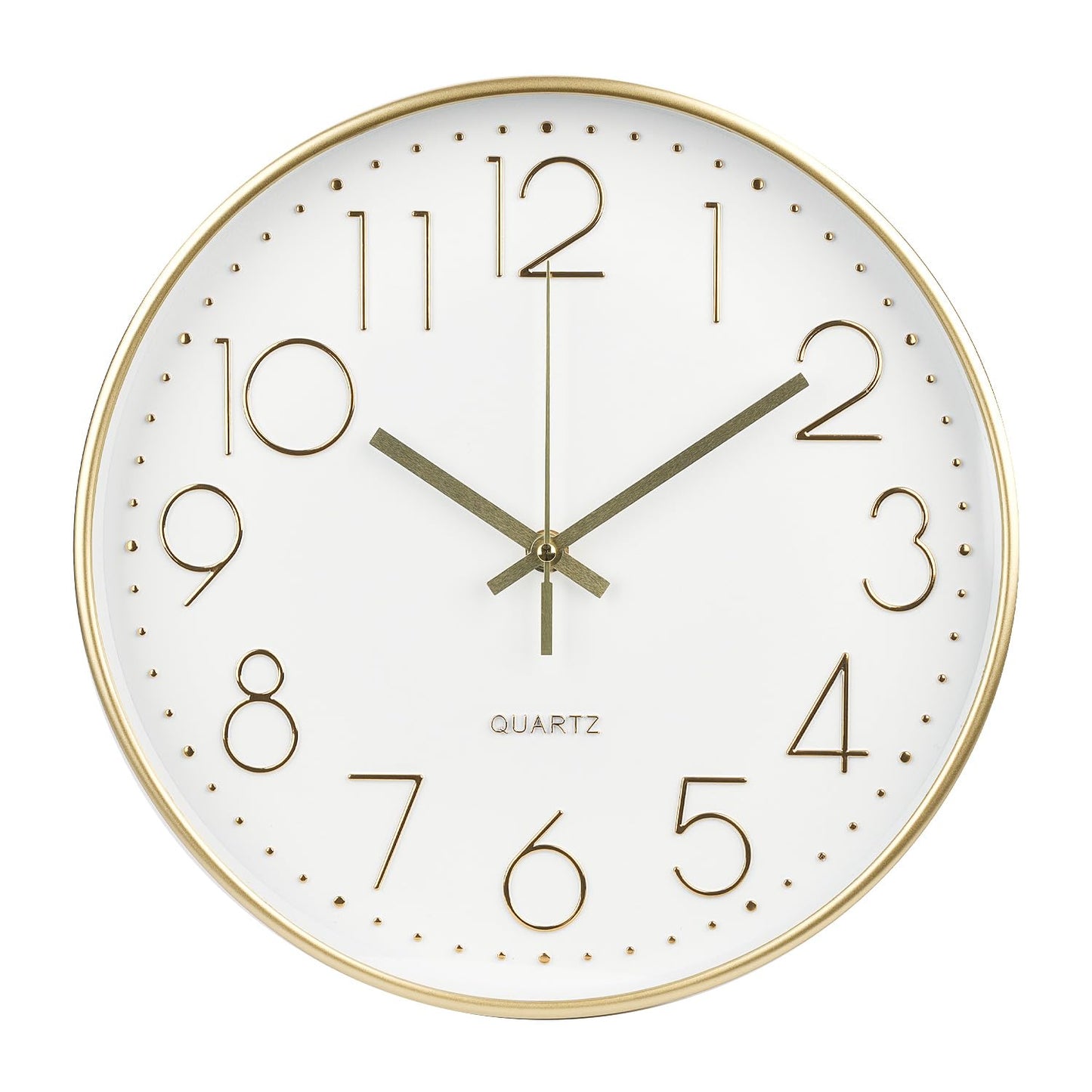 Wall Clock 12 Inch Non-Ticking Silent Modern Simple Style Round Decor Clock Gold Stereoscopic Dial Quartz Wall Clocks for Home/Office/School/Living Room/Bedroom/Kitchen