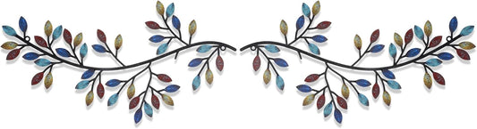 Hotop 2 Pieces Metal Tree Leaf Wall Decor Vine Olive Branch Leaf Wall Art Wrought Iron Scroll Sculptures Above the Bed, Living Room, Outdoor Decoration(Classic Style,Bright Color)