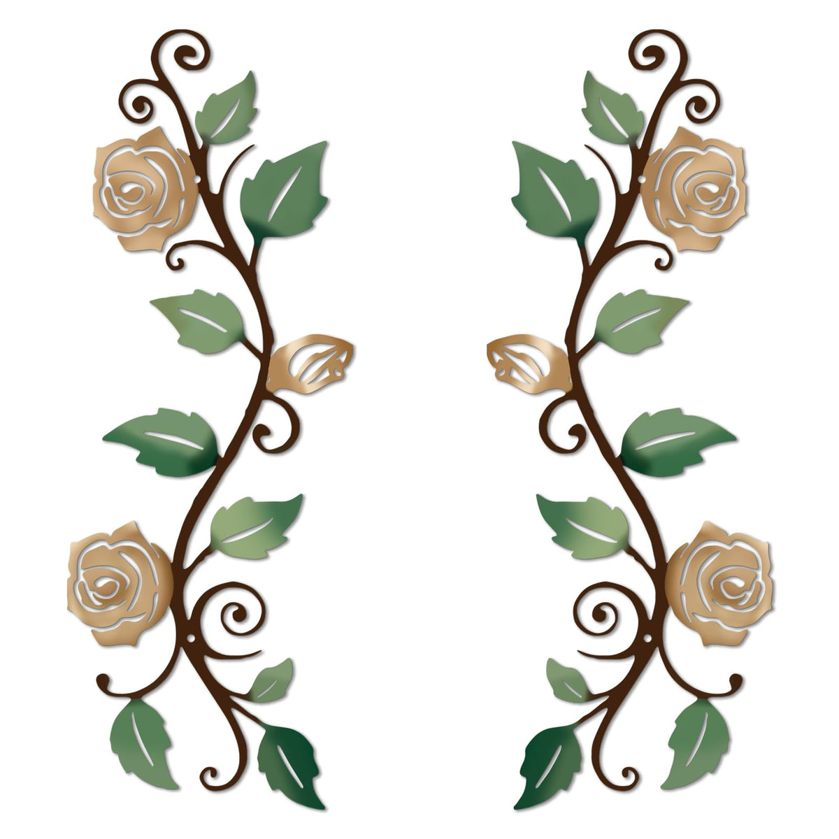 DUOOLN 2 Pcs Metal Rose Tree Leaf Wall Decor, Long Iron Scroll Vine Wall Art Above, Rustic Hanging Sign Flowers Sculpture, For Above Door Living Room Office Indoor And Outdoor Decoration - Black