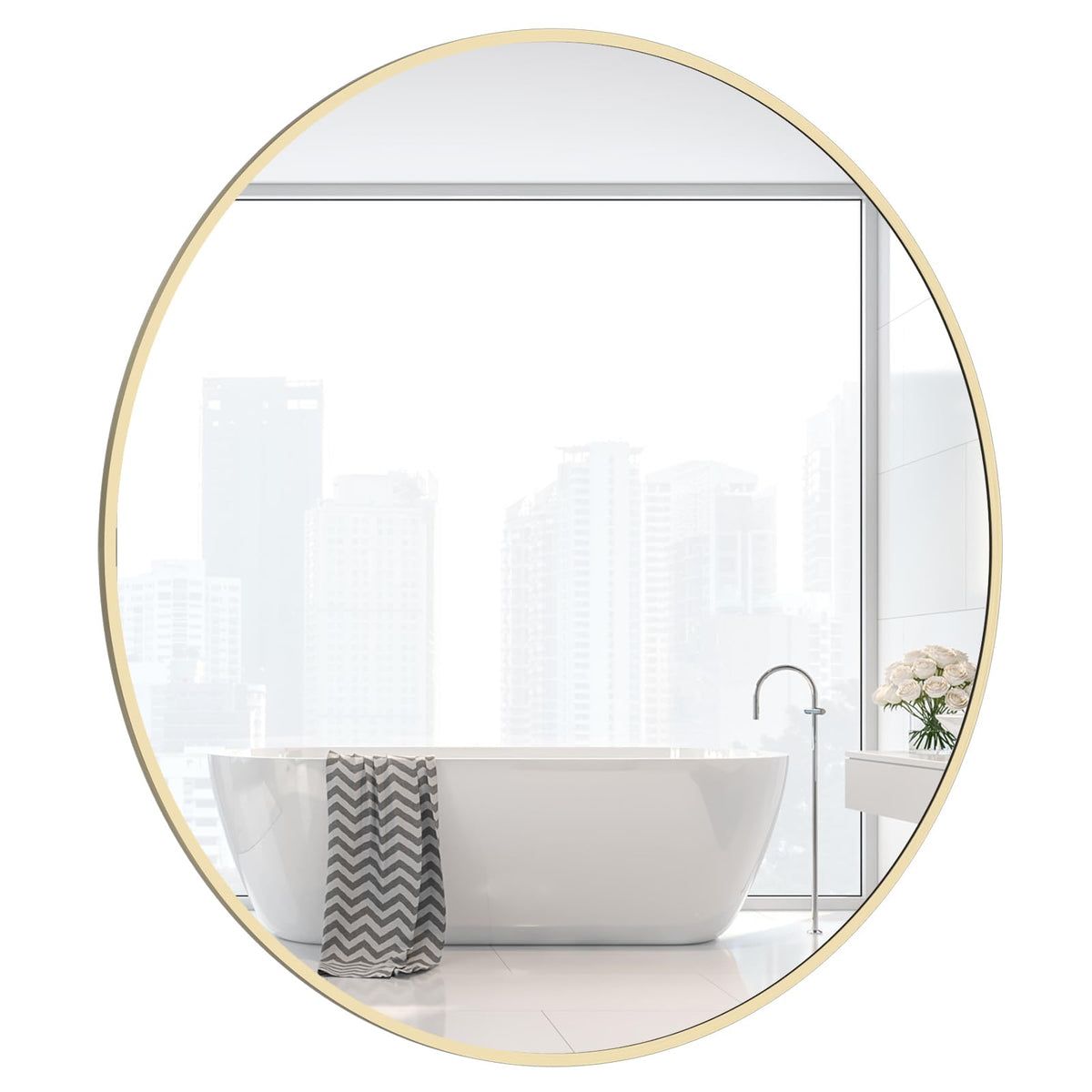WallBeyond Round Wood Mirror 24 inch Circle Wall Mirror for Bathroom Round Wall Mirror for Wall Decor, Vanity, Entryway Living Room (Natural)