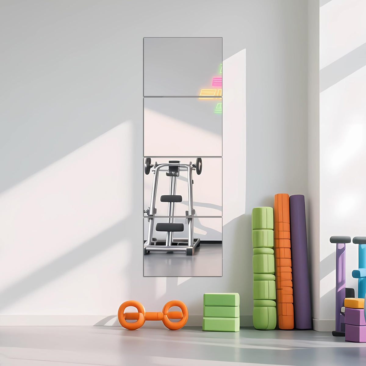 Ruomeng Home Gym Mirrors 12 Inch x 12Pcs Wall Mounted Mirror Glass Frameless Full Length Mirror Tiles for Home Gym, Bedroom, Door & Bathroom