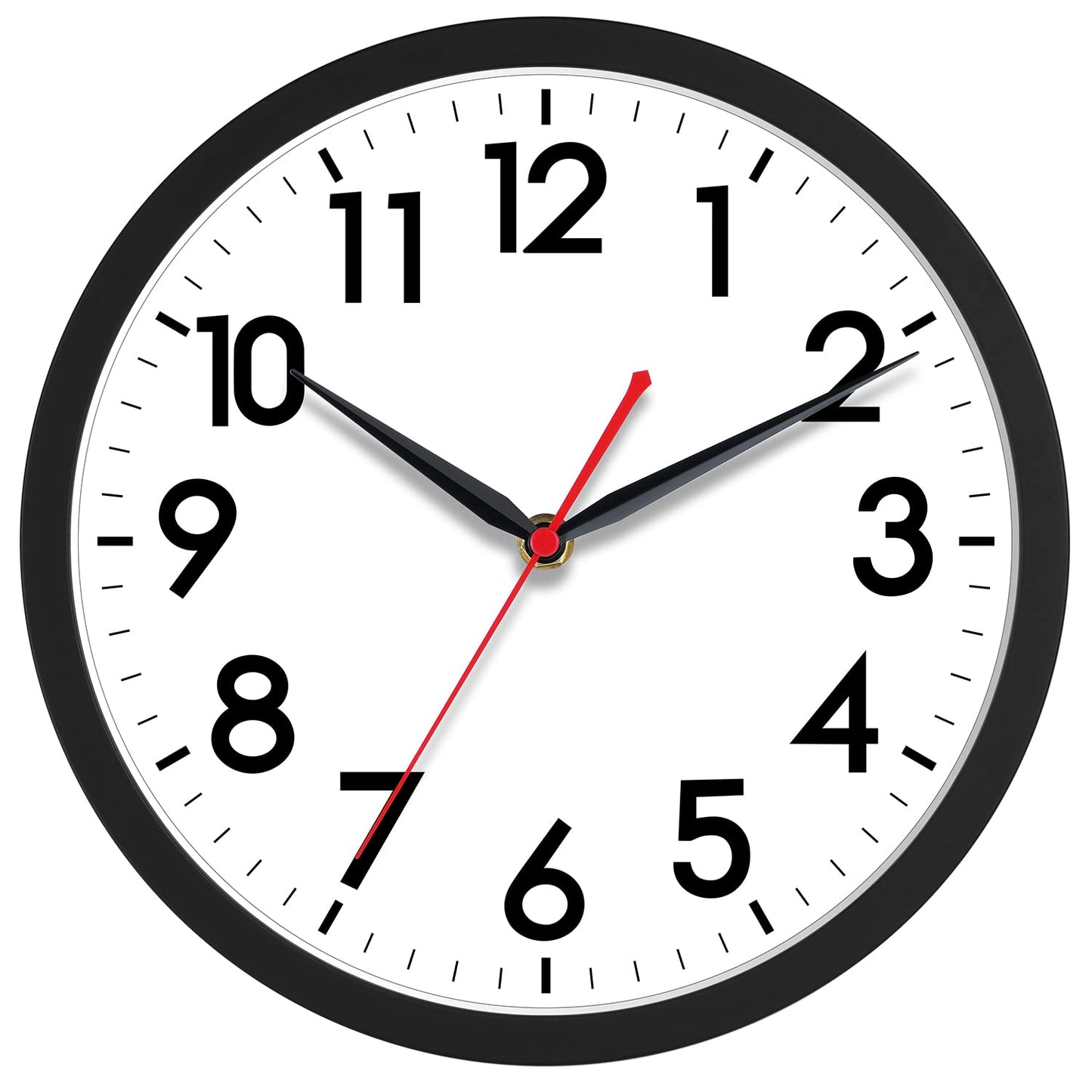 AKCISOT 12 Inch Wall Clock, Silent Battery Operated Analog Clock, Black