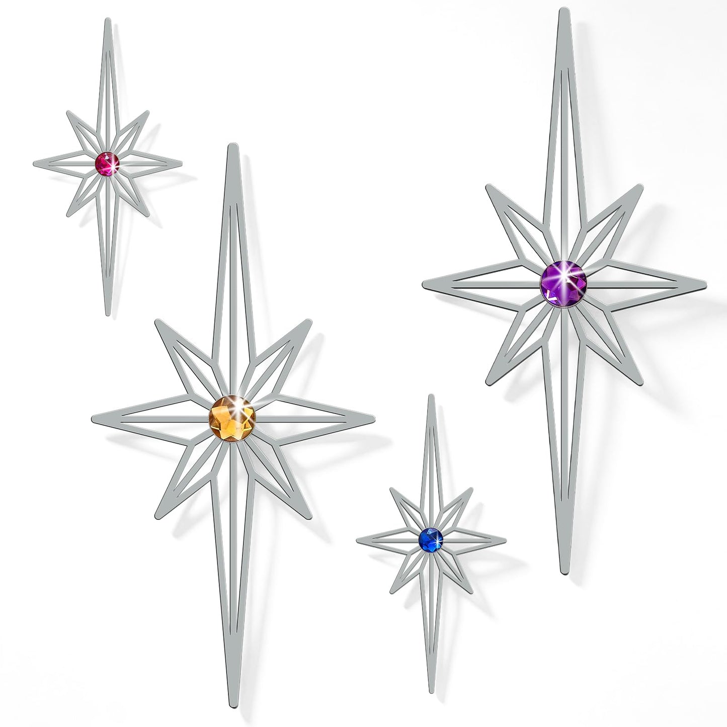 sxnzequnze 4 Pcs Star Wall Art for Home Decor Living Room Bedroom Office Metal 3D,Bling,with Hanging Hook Starburst Midcentury Sculpture Retro Gallery Accent Celestial -Gold 16.5in/9.4in