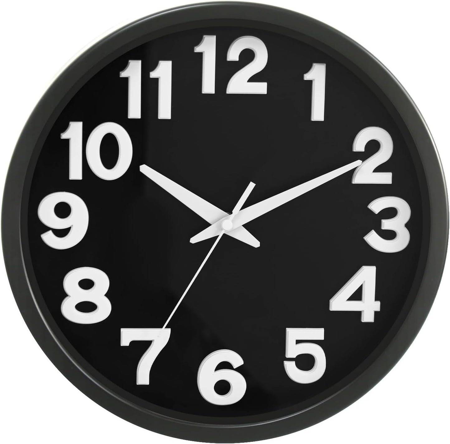 Caysie 12 Inch Large 3D Numbers Silent Non Ticking Wall Clock, Modern Quartz Battery Operated Round Clock, Decorative for Kitchen, Bedroom, Living Room, Office (Black)