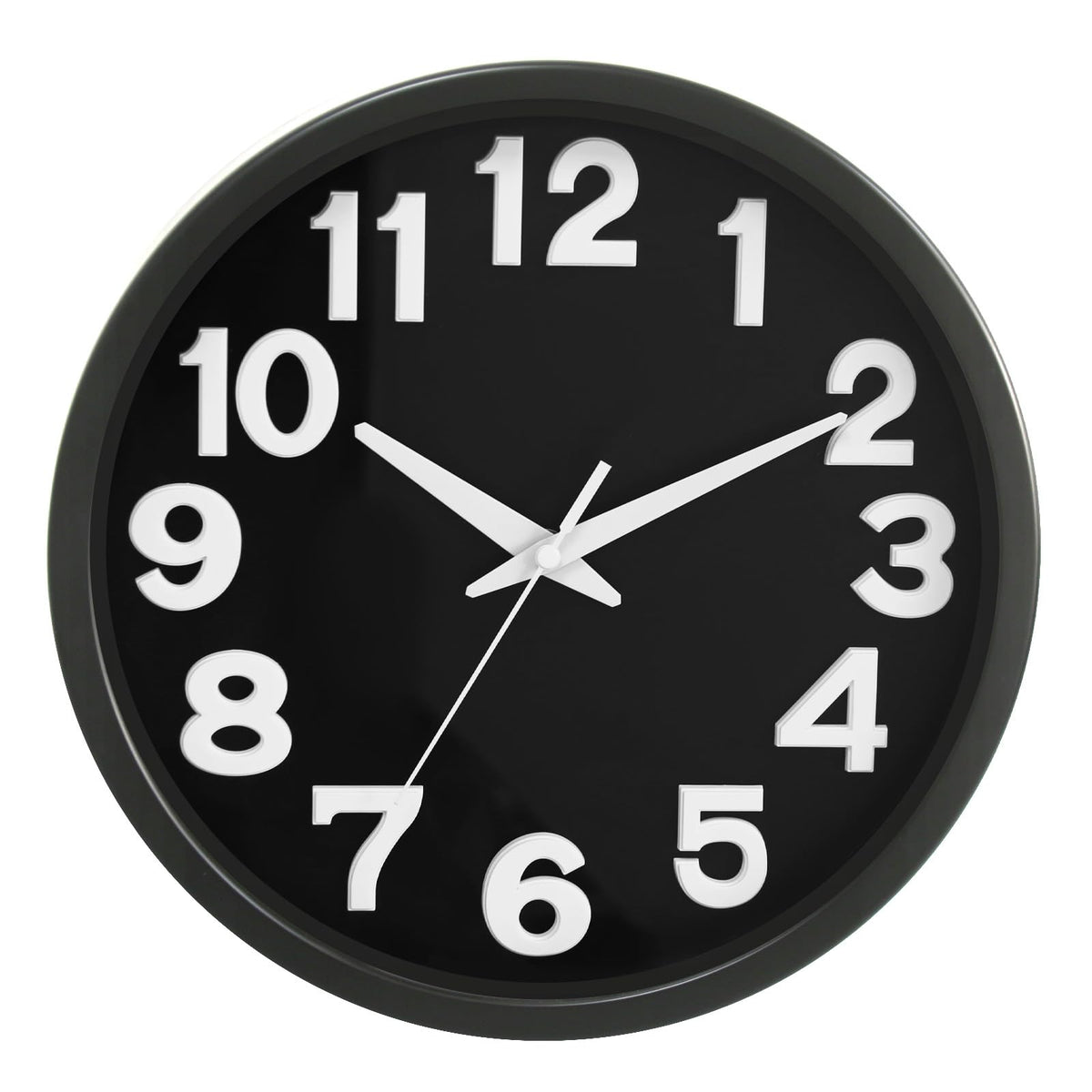 Caysie 12 Inch Large 3D Numbers Silent Non Ticking Wall Clock, Modern Quartz Battery Operated Round Clock, Decorative for Kitchen, Bedroom, Living Room, Office (Black)
