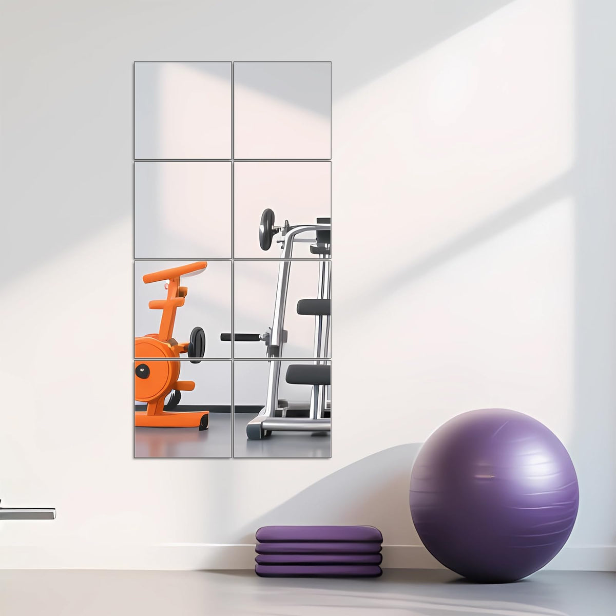 Ruomeng Home Gym Mirrors 12 Inch x 12Pcs Wall Mounted Mirror Glass Frameless Full Length Mirror Tiles for Home Gym, Bedroom, Door & Bathroom