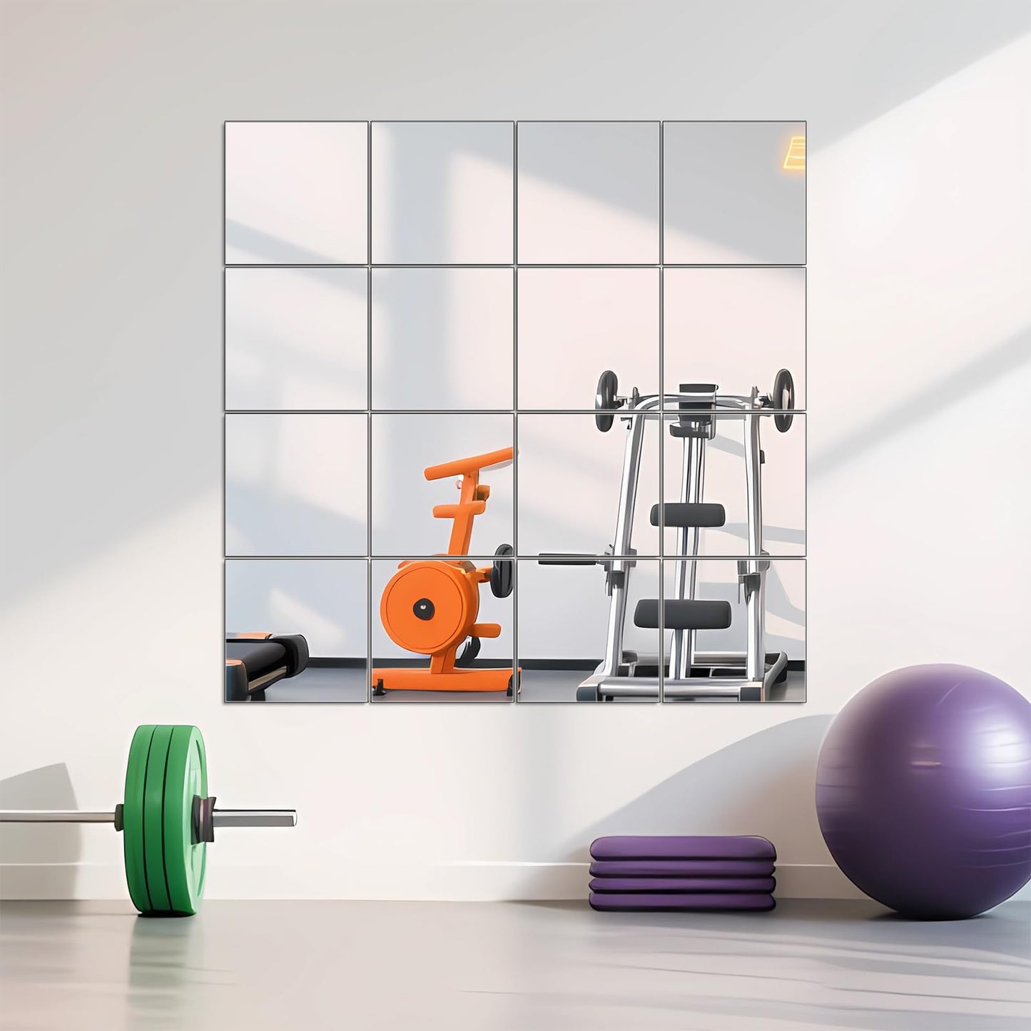 Ruomeng Home Gym Mirrors 12 Inch x 12Pcs Wall Mounted Mirror Glass Frameless Full Length Mirror Tiles for Home Gym, Bedroom, Door & Bathroom