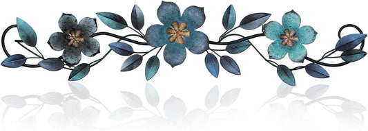 Wesiti Metal Flower Wall Decor Wrought Iron Scroll 15.7x3.7,Blue