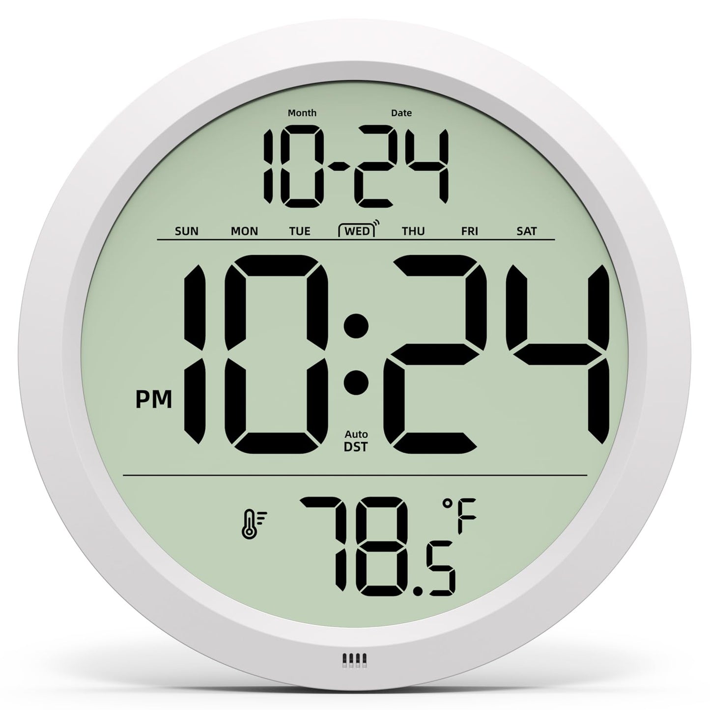Digital Wall Clock Battery-Operated, 8 Inch Small Decorative Modern Wall Clock with Date, Temperature, Auto-DST, Silent Electric Wall Clock for Bedroom, Living Room, Kitchen, Office, Farmhouse -Black