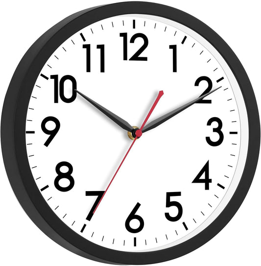 AKCISOT 12 Inch Wall Clock, Silent Battery Operated Analog Clock, Black