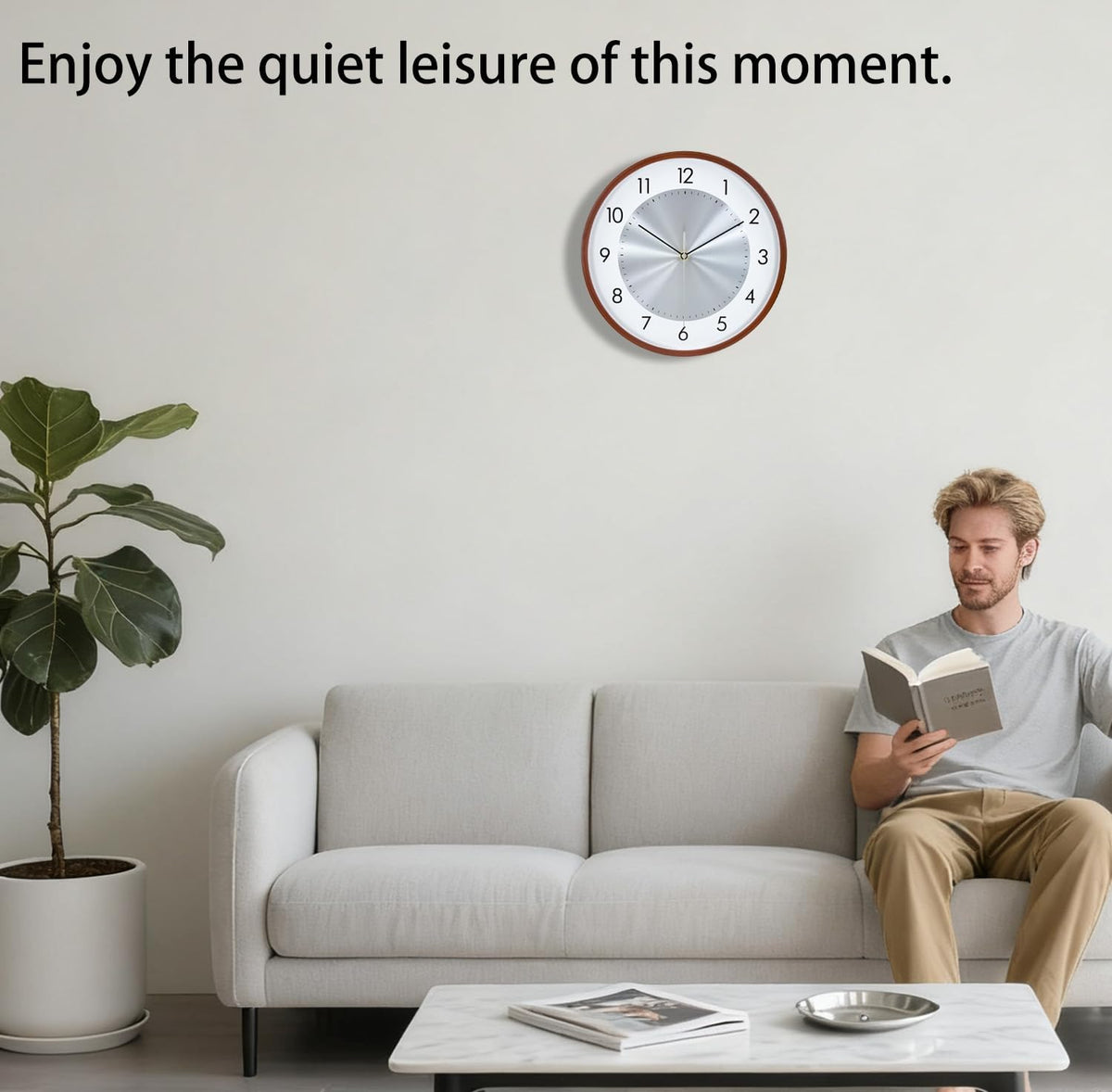 12 Inch Woodgrain Silent Wall Clock, Wall Clocks Battery Operated with Large Numbers, Non Ticking Analog Decorative Wall Clocks for Living Room Bedroom Office Gym Kitchen Outdoor Clock, Brown