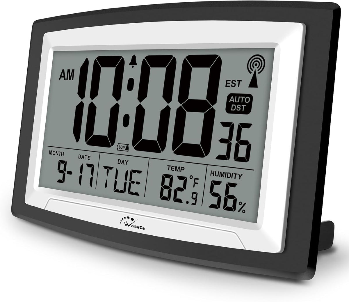 WallarGe 12.5 Inch Atomic Clock with Indoor Temperature and Humidity