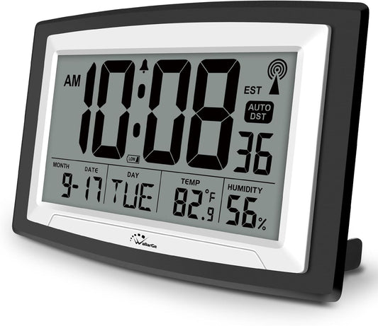 WallarGe 12.5 Inch Atomic Clock with Indoor Temperature and Humidity