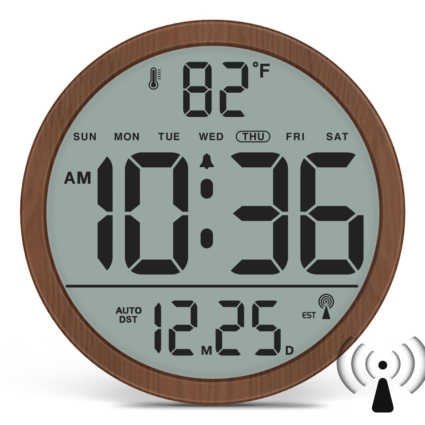 WallarGe Digital Atomic Wall Clock Battery Operated, 8 Inch Large Display