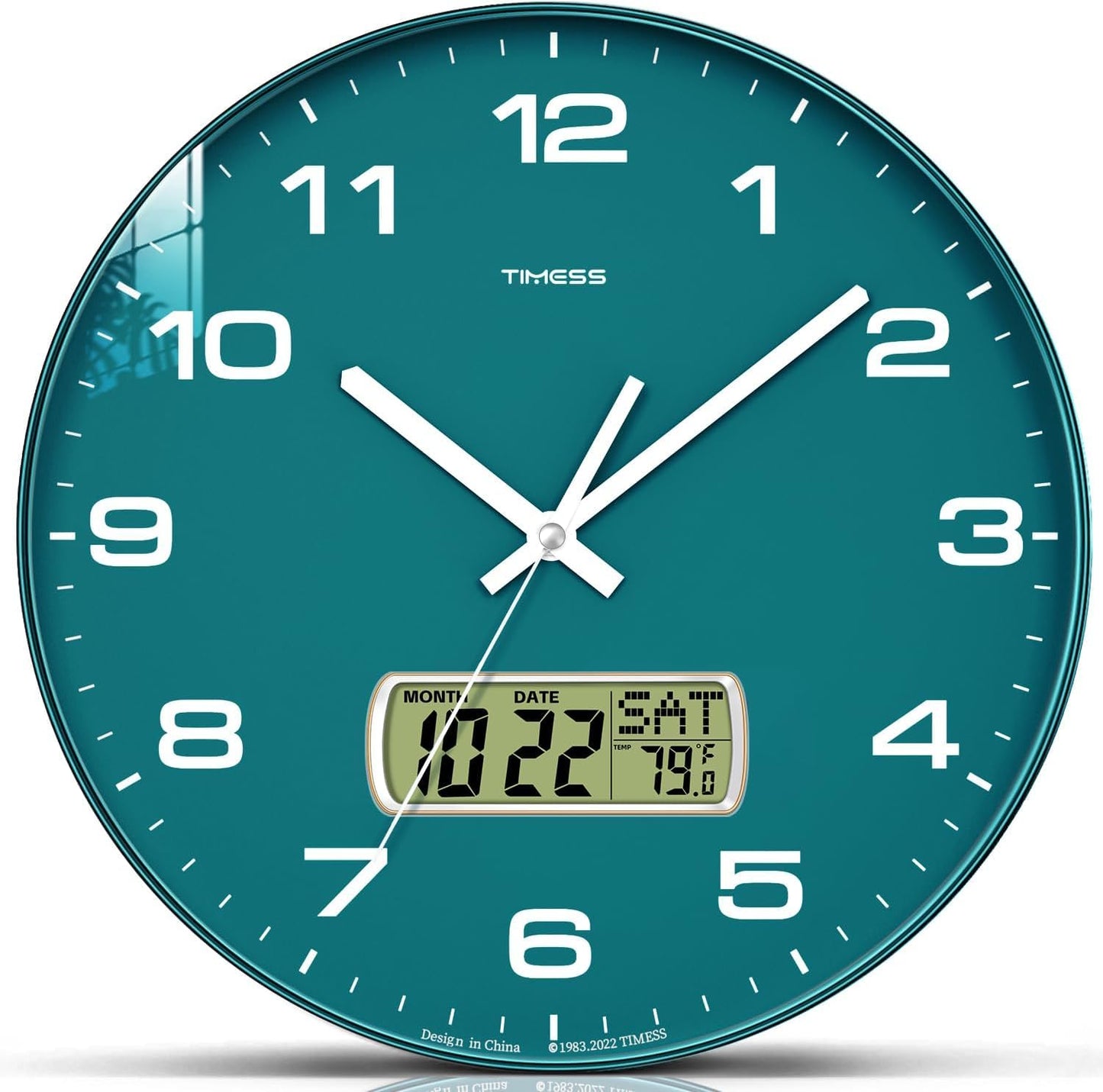TIMESS Wall Clock, 10" Dial Non-Ticking Silent Battery Operated Analog with LCD Display for Perpetual Calendar and F° Temperature, Ideal Modern Home, Bedroom, Kitchen, Office Decor (Black)