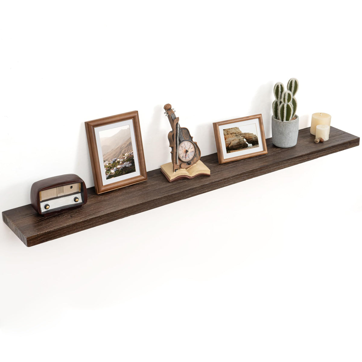 Floating Shelves for Wall Decor, Rustic Solid Elm Wood Live Edge Floating Shelves Wall Mounted, Wall Shelves with Invisible Bracket for Living Room Bathroom Bedroom Kitchen, 24 Inch Set of 2, Natural