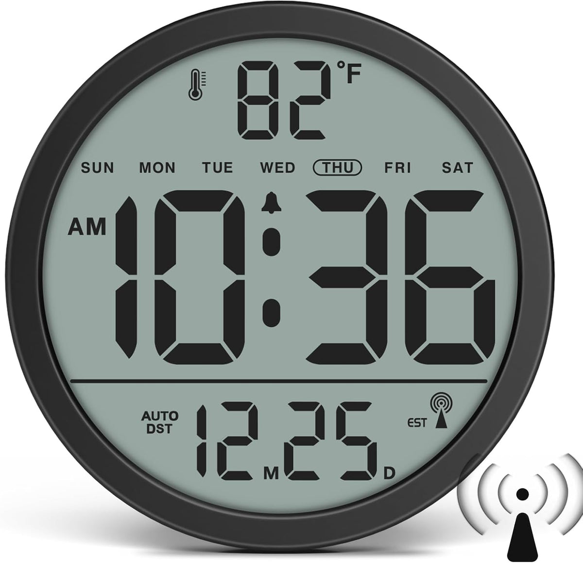 WallarGe Digital Atomic Wall Clock Battery Operated, 8 Inch Large Display