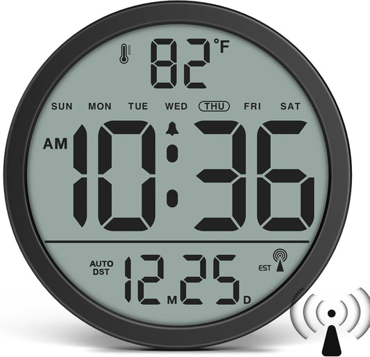 WallarGe Digital Atomic Wall Clock Battery Operated, 8 Inch Large Display