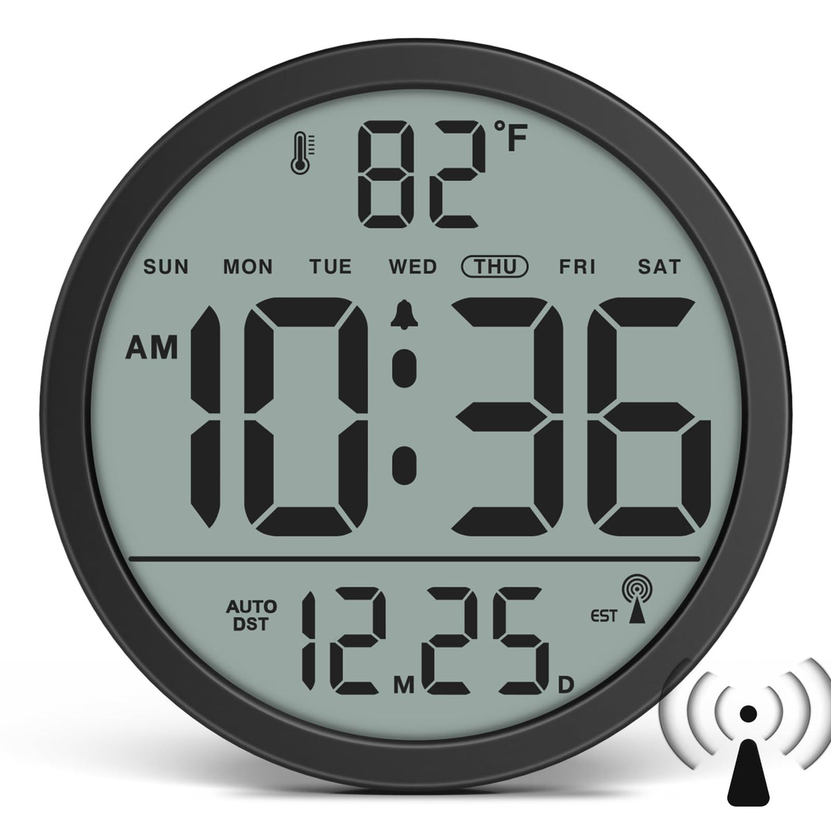 WallarGe Digital Atomic Wall Clock Battery Operated, 8 Inch Large Display