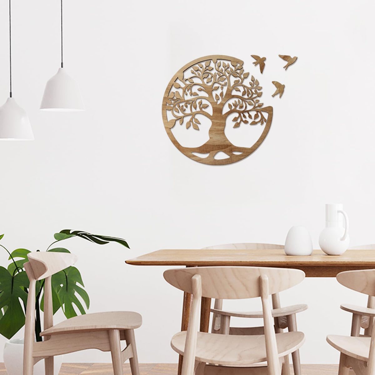 Wooden Tree of Life Wall Art 12 Inch Round Tree Life Wall Decor with 3 Bird