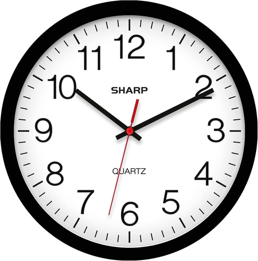 Sharp 14-Inch Battery Wall Clock, Silent Non-Ticking, Easy-Read, Black