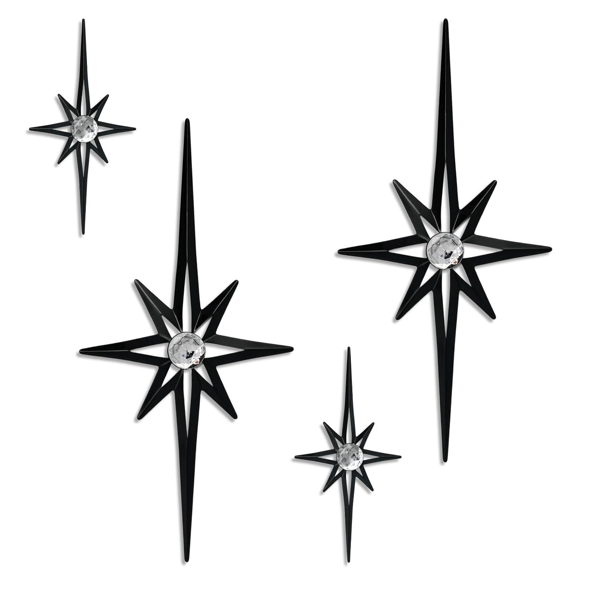 sxnzequnze 4 Pcs Star Wall Art for Home Decor Living Room Bedroom Office Metal 3D,Bling,with Hanging Hook Starburst Midcentury Sculpture Retro Gallery Accent Celestial -Gold 16.5in/9.4in