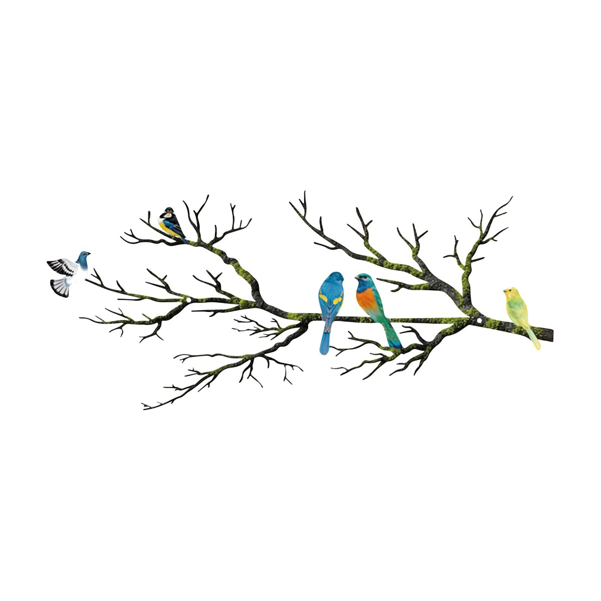 Metal Birds Wall Art, Metal Vivid Birds on Branch Silhouette Wall Decor Black Leaves with Bird Outdoor Hanging Wall Sculpture for Home Balcony Garden(Large)