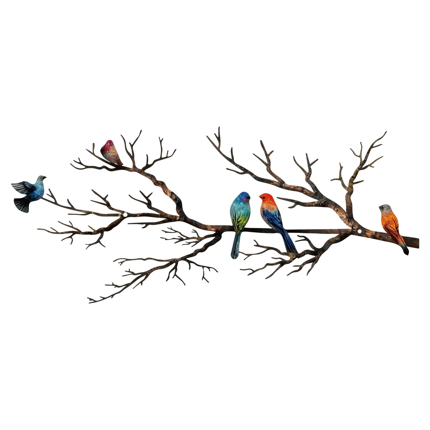 Metal Birds Wall Art, Metal Vivid Birds on Branch Silhouette Wall Decor Black Leaves with Bird Outdoor Hanging Wall Sculpture for Home Balcony Garden(Large)